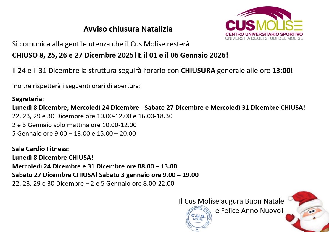 Orario natalizio CUS Molise